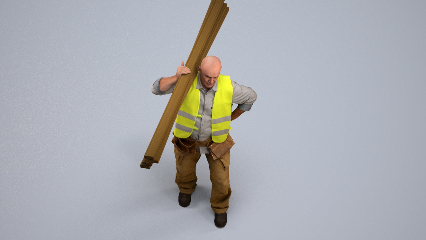 3D scanned senior man walking, photorealistic archviz people for Enscape and SketchUp, back view render
