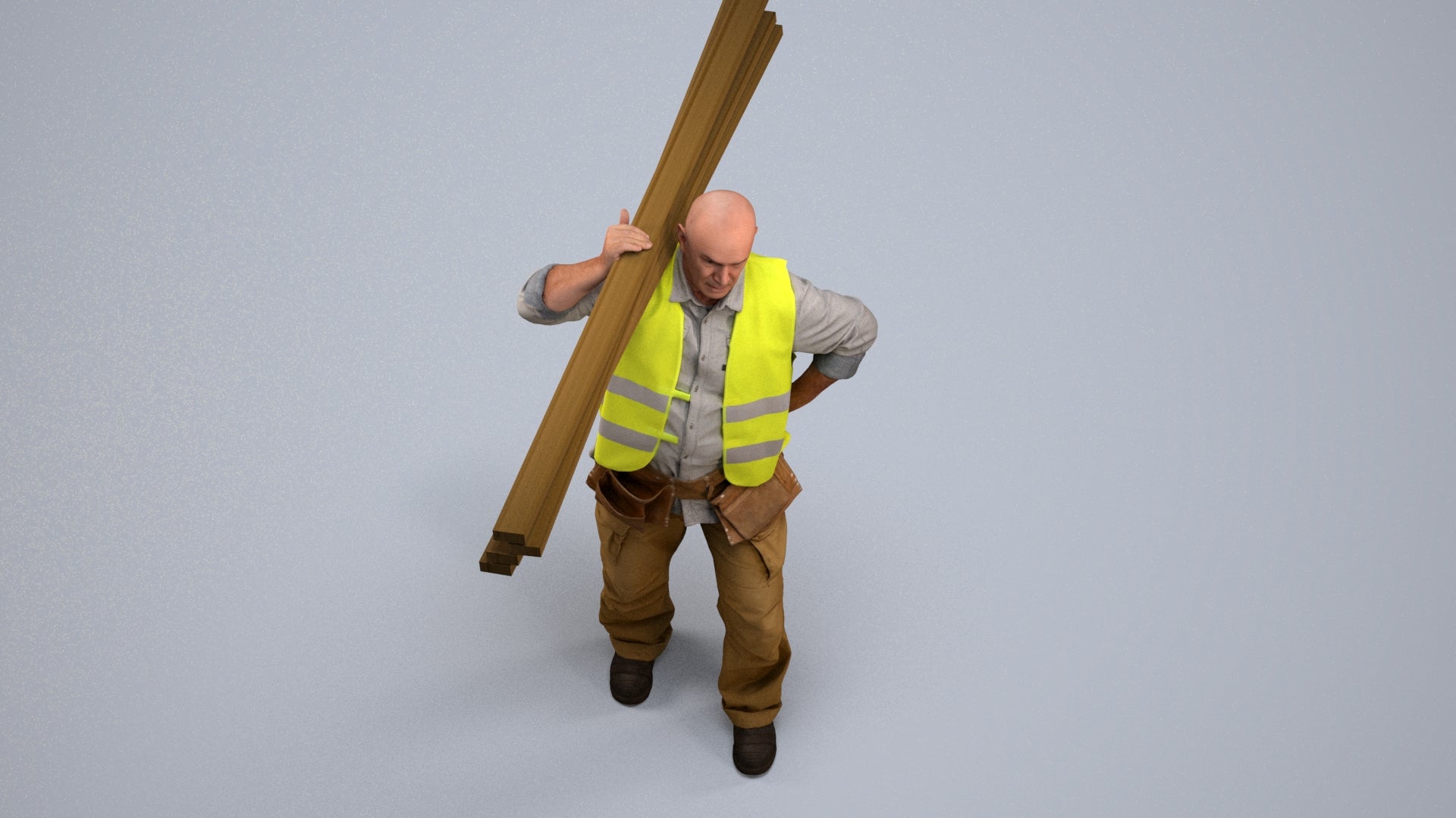 3D scanned senior man walking, photorealistic archviz people for Enscape and SketchUp, back view render