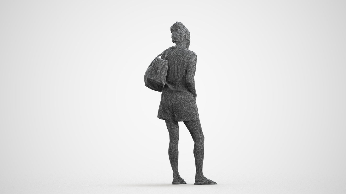3D people model woman casual standing, scanned human for 3ds Max rendering, wireframe front view