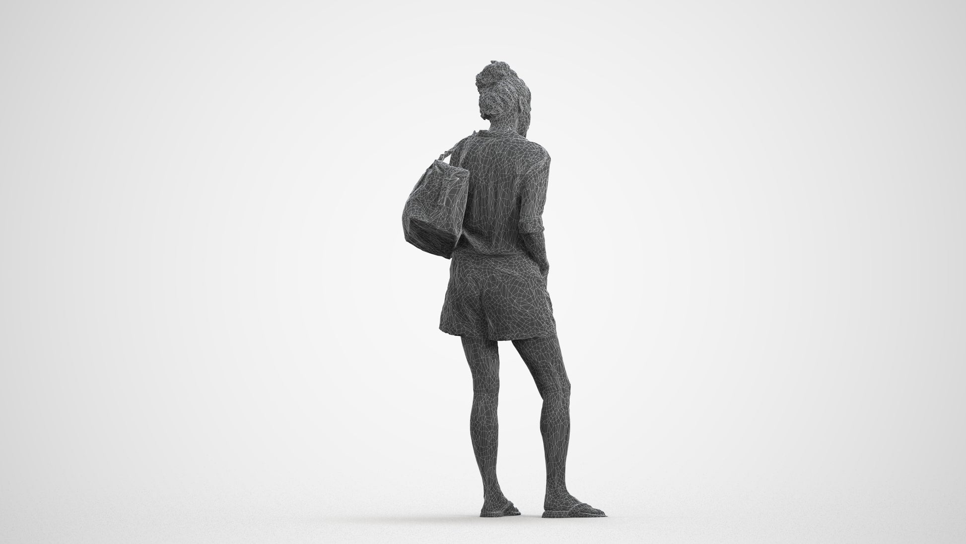 3D people model woman casual standing, scanned human for 3ds Max rendering, wireframe front view