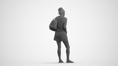 3D people model woman casual standing, scanned human for 3ds Max rendering, wireframe front view