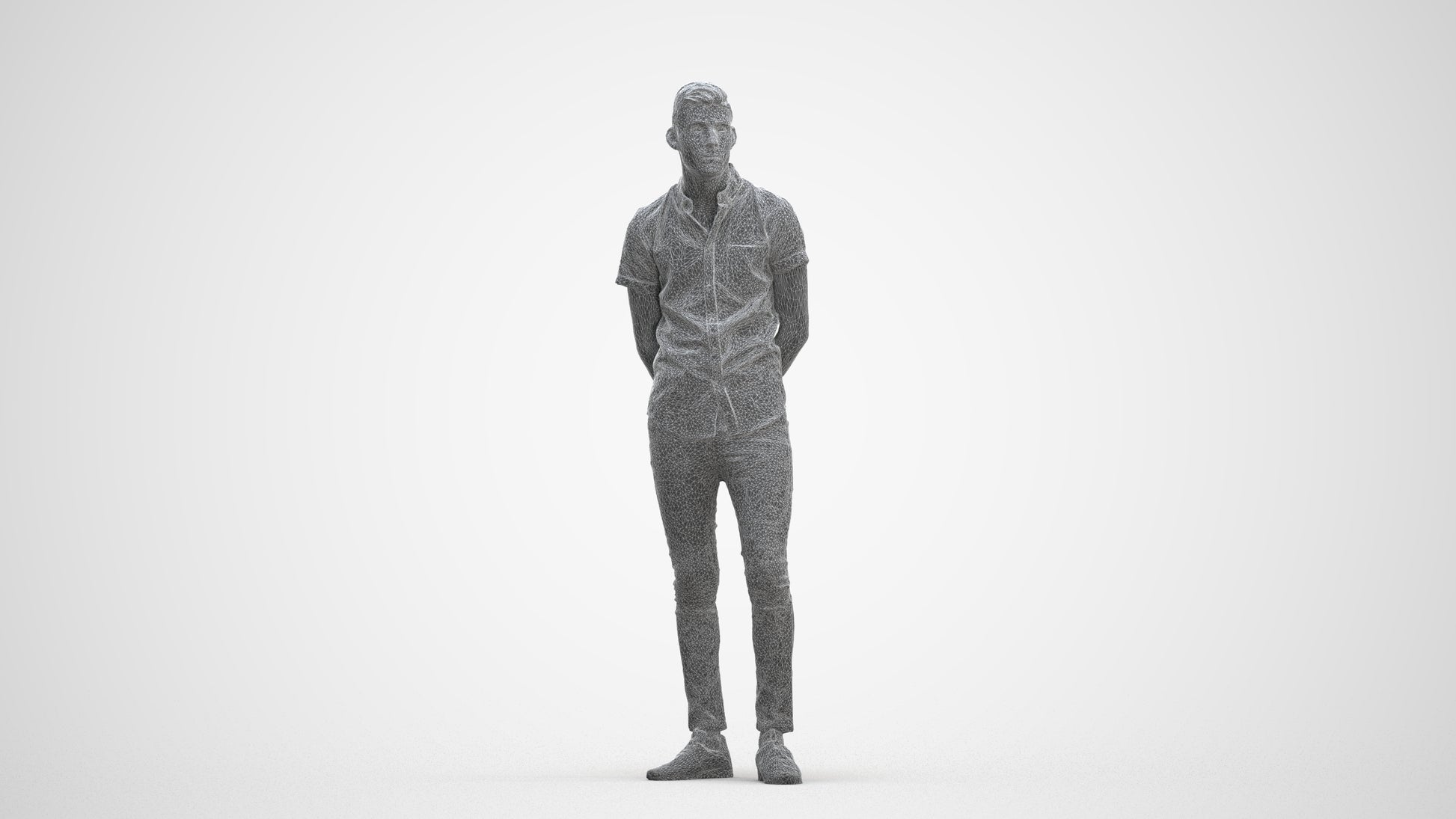 realistic 3D man casual standing, scanned archviz people for Blender and 3ds Max, three-quarter front view render
