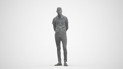 realistic 3D man casual standing, scanned archviz people for Blender and 3ds Max, three-quarter front view render
