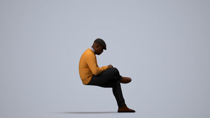 realistic 3D human man casual sitting, archviz people FBX OBJ for Blender, side view render