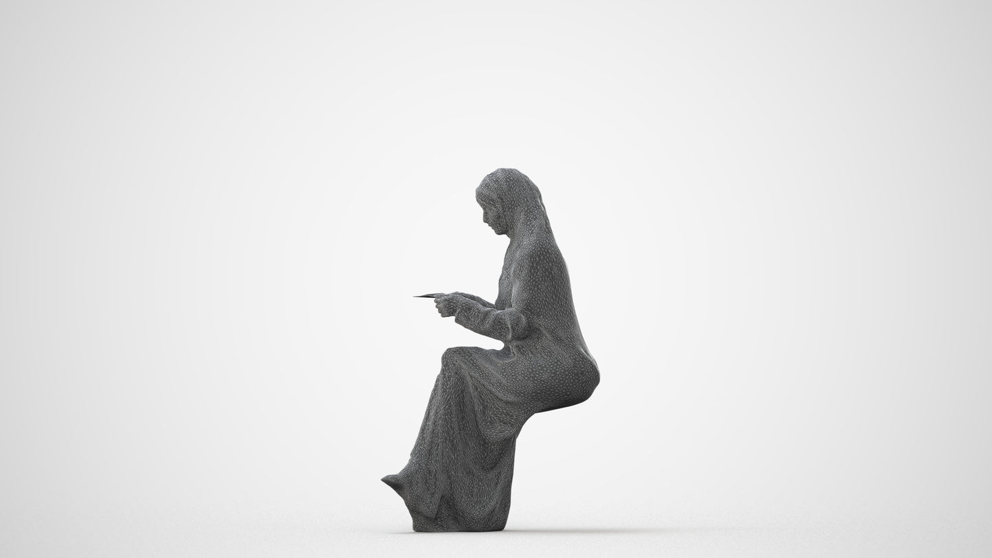 realistic 3D woman sitting, scanned archviz people for Blender and 3ds Max, square thumbnail