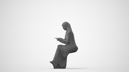 realistic 3D woman sitting, scanned archviz people for Blender and 3ds Max, square thumbnail
