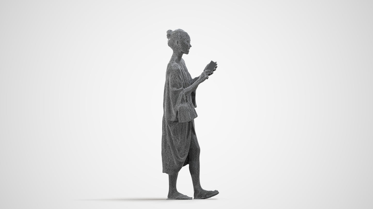 photogrammetry 3D woman walking, realistic human model archviz FBX, wireframe side view
