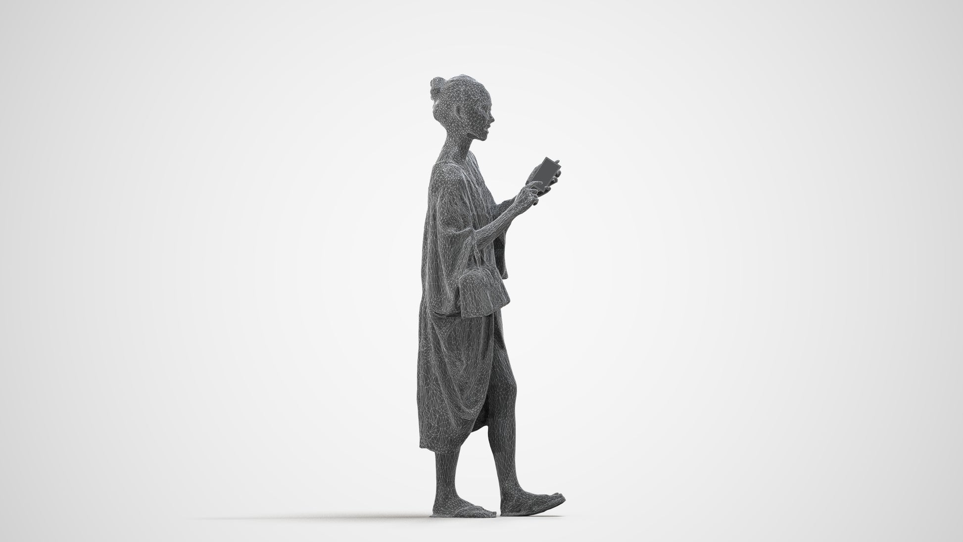 photogrammetry 3D woman walking, realistic human model archviz FBX, wireframe side view