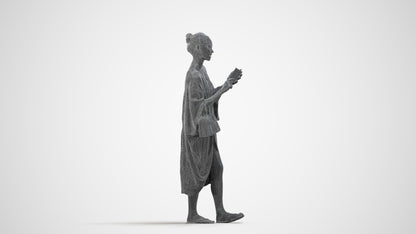 photogrammetry 3D woman walking, realistic human model archviz FBX, wireframe side view