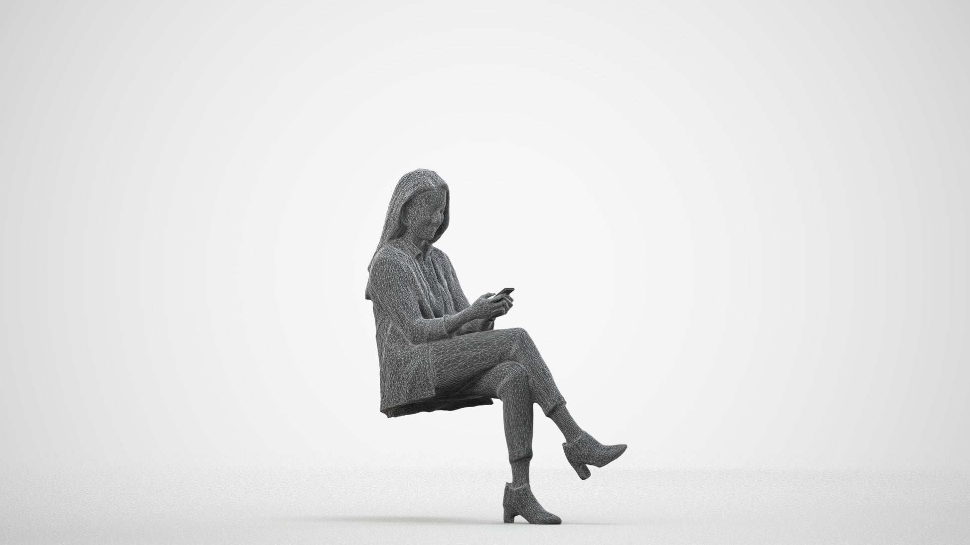 realistic 3D human woman business, archviz people FBX OBJ for Blender, wireframe side view