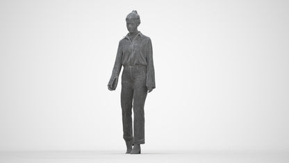 3D human model woman business walking, photogrammetry scanned person for archviz, wireframe back view