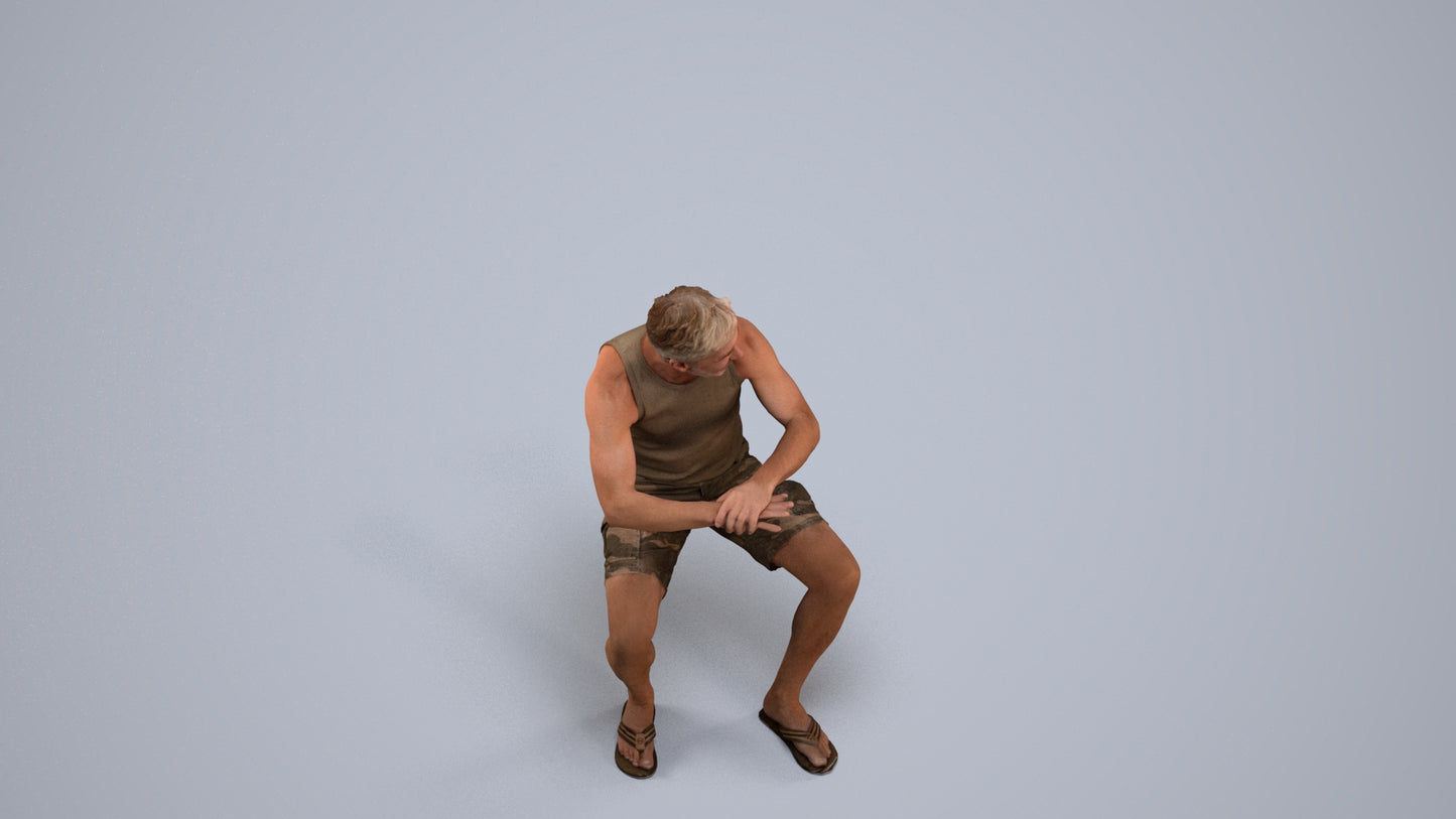 scanned 3D man casual sitting, photogrammetry people for Enscape and V-Ray, back view render