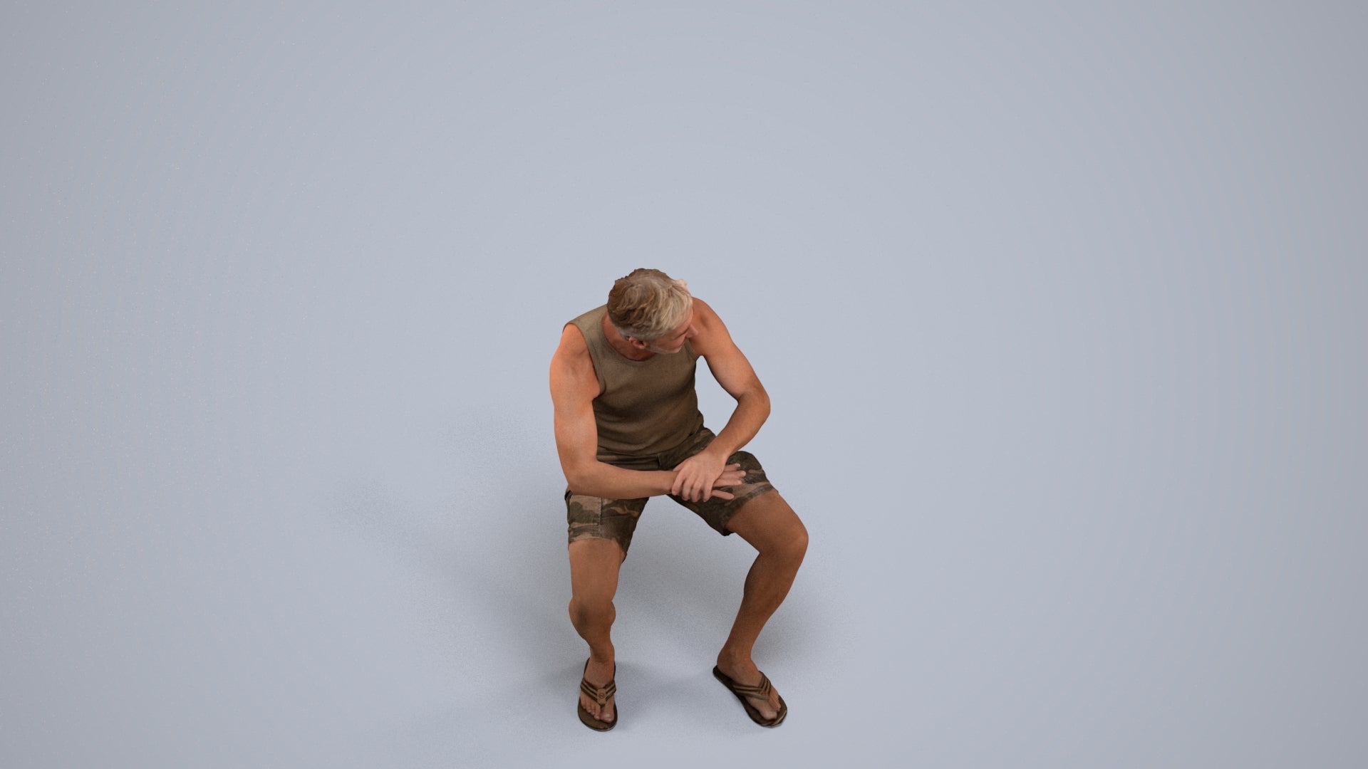 scanned 3D man casual sitting, photogrammetry people for Enscape and V-Ray, back view render