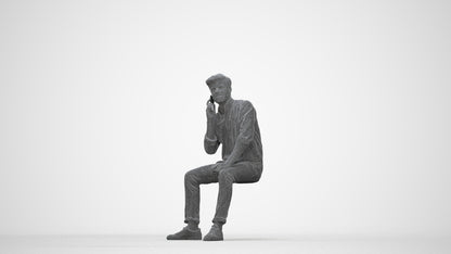 3D scanned man sitting casual, photorealistic archviz people for Enscape and SketchUp, wireframe back view