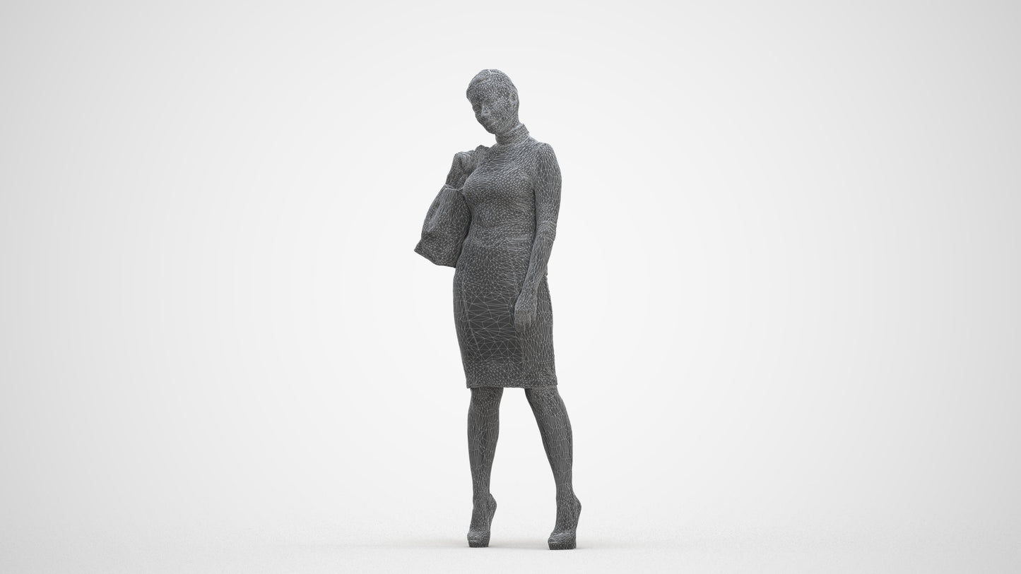 3D scanned woman standing business, photorealistic archviz people for Enscape and SketchUp, three-quarter front view render