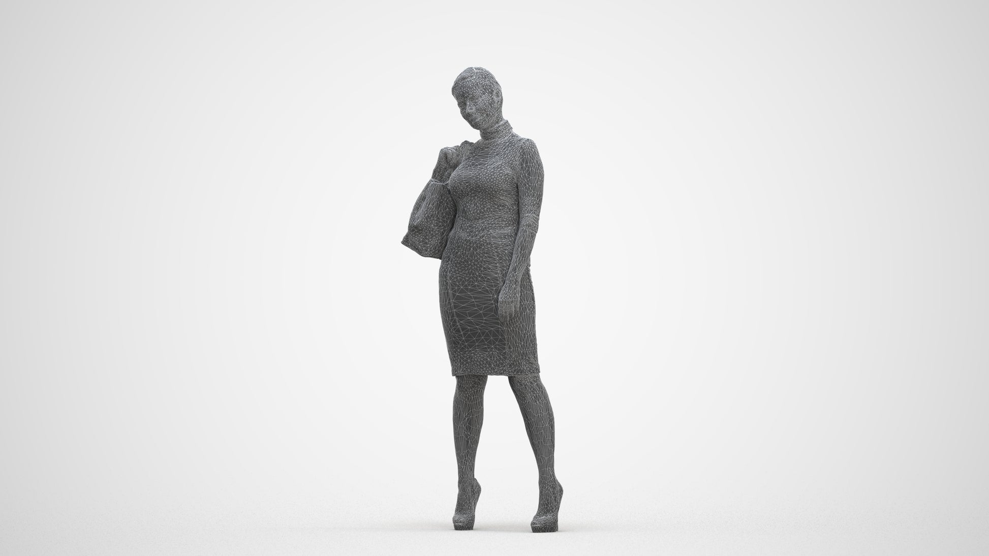 3D scanned woman standing business, photorealistic archviz people for Enscape and SketchUp, three-quarter front view render
