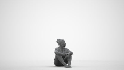 photogrammetry 3D woman casual sitting, realistic human model archviz FBX, wireframe side view