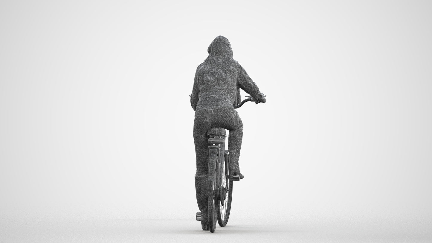 3D people model woman casual cycling, scanned human for 3ds Max rendering, wireframe front view