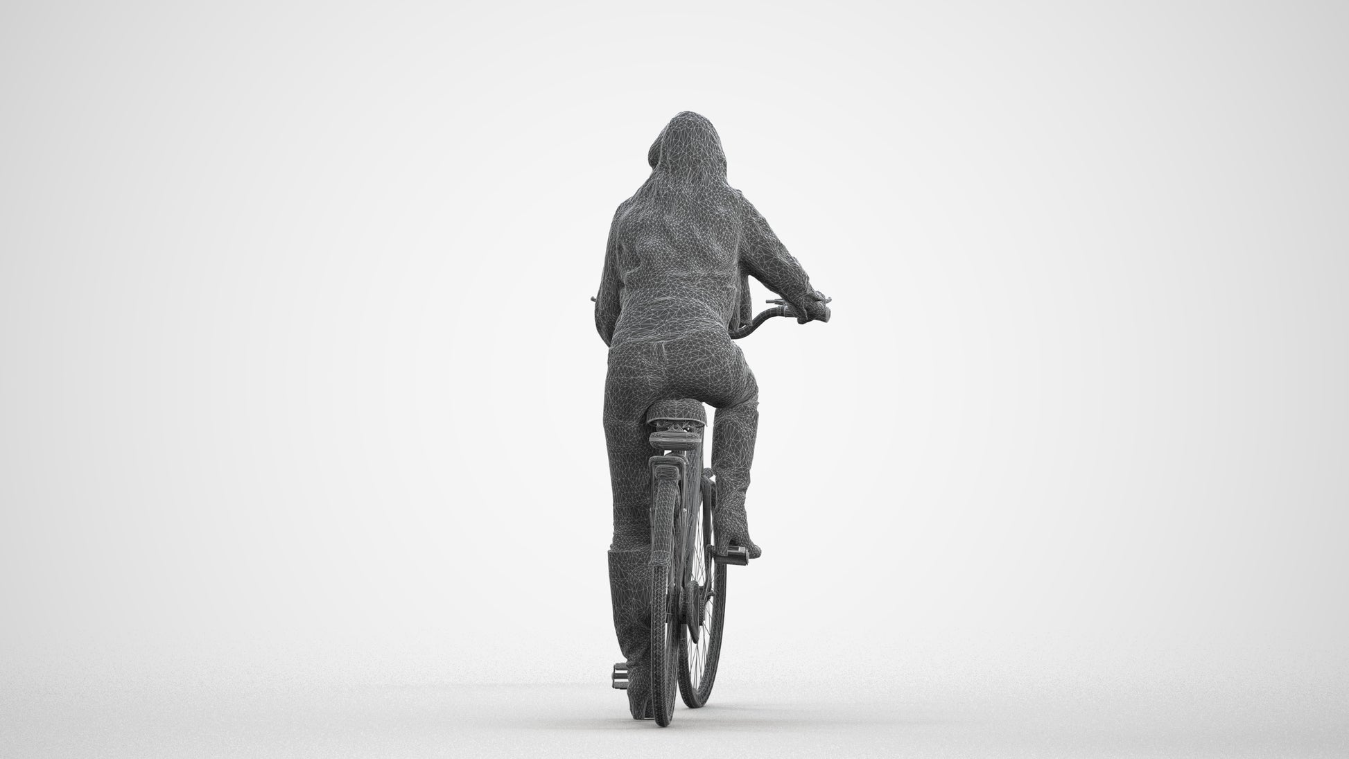 3D people model woman casual cycling, scanned human for 3ds Max rendering, wireframe front view