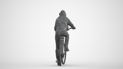 3D people model woman casual cycling, scanned human for 3ds Max rendering, wireframe front view