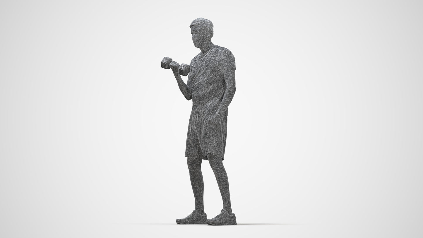 photogrammetry 3D man sport, realistic human model archviz FBX, wireframe back view