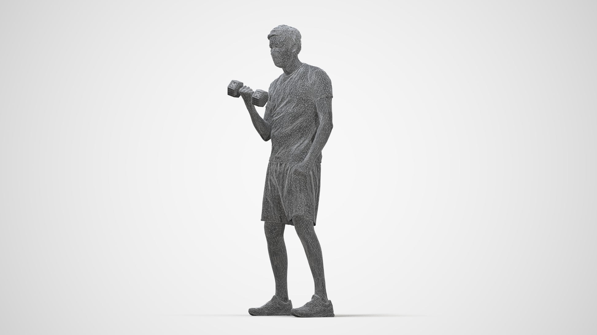 photogrammetry 3D man sport, realistic human model archviz FBX, wireframe back view