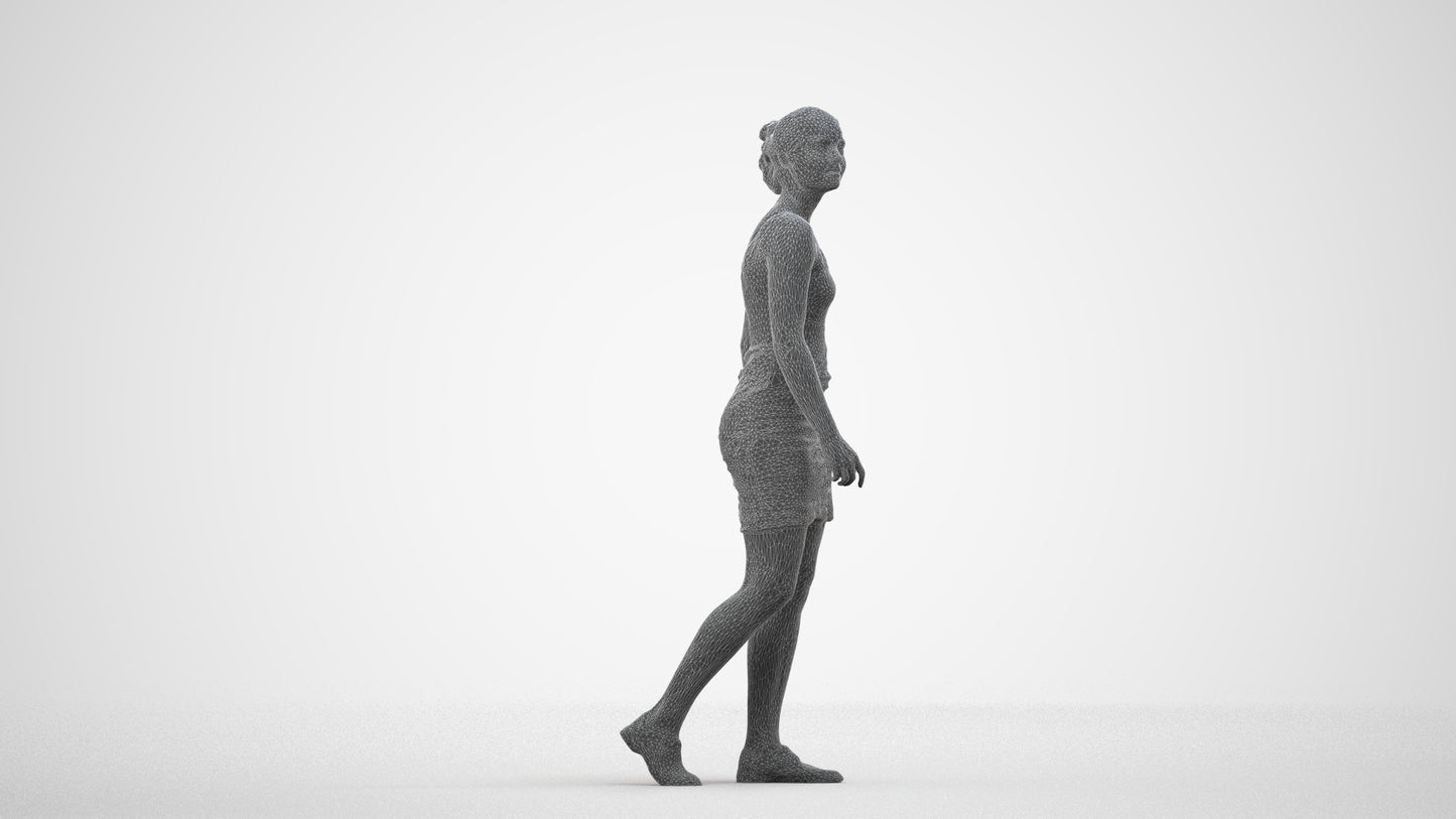 photogrammetry 3D girl casual kids, realistic human model archviz FBX, wireframe side view