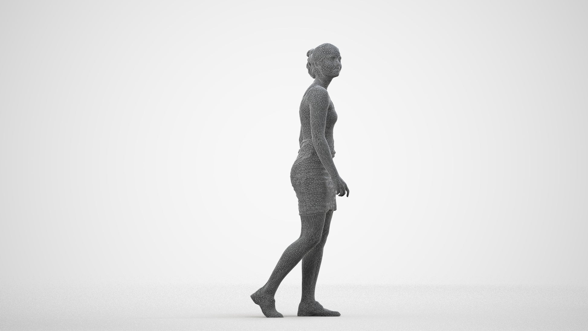 photogrammetry 3D girl casual kids, realistic human model archviz FBX, wireframe side view