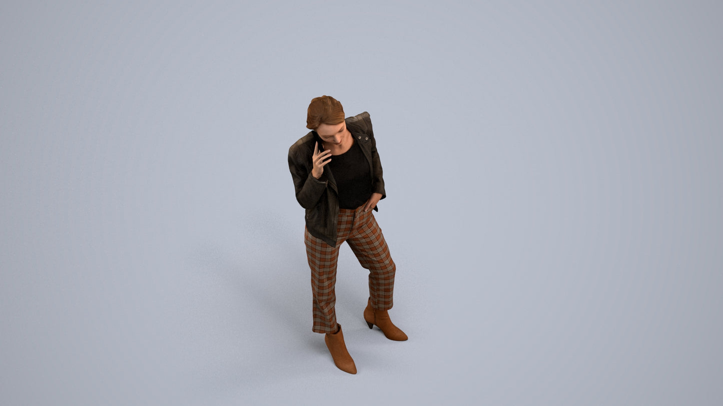 3D scanned woman standing business, photorealistic archviz people for Enscape and SketchUp, back view render