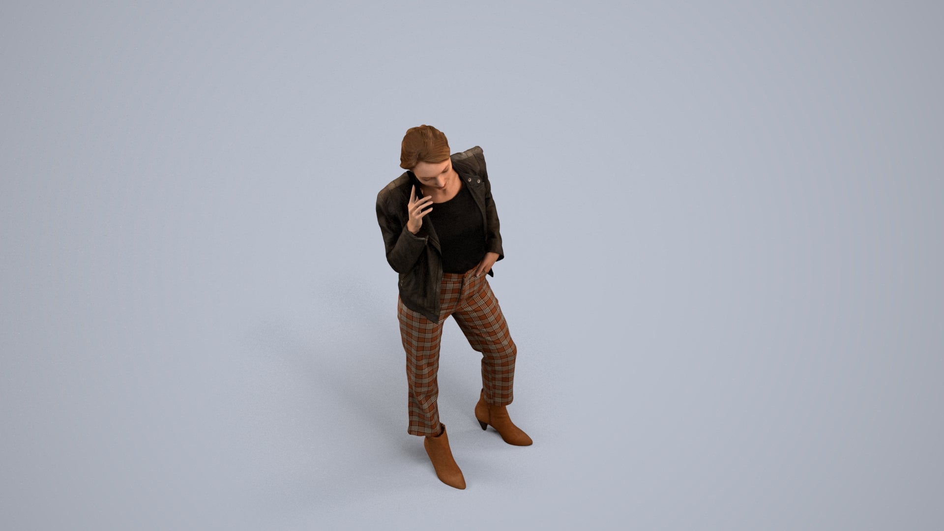 3D scanned woman standing business, photorealistic archviz people for Enscape and SketchUp, back view render