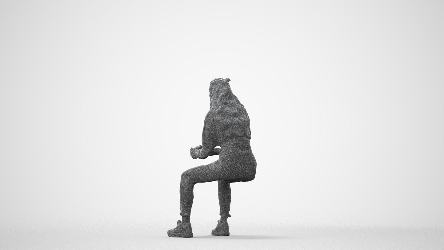 3D scanned woman sitting, photorealistic archviz people for Enscape and SketchUp, square thumbnail