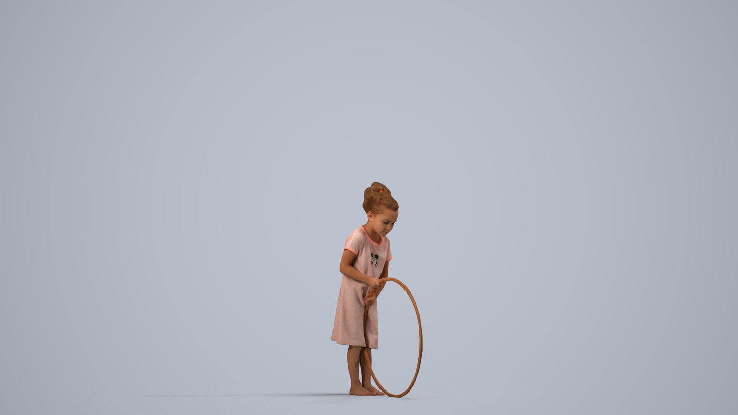 realistic 3D girl casual kids, scanned archviz people for Blender and 3ds Max, side view render