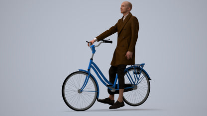 3D people model man business cycling, scanned human for 3ds Max rendering, three-quarter view render
