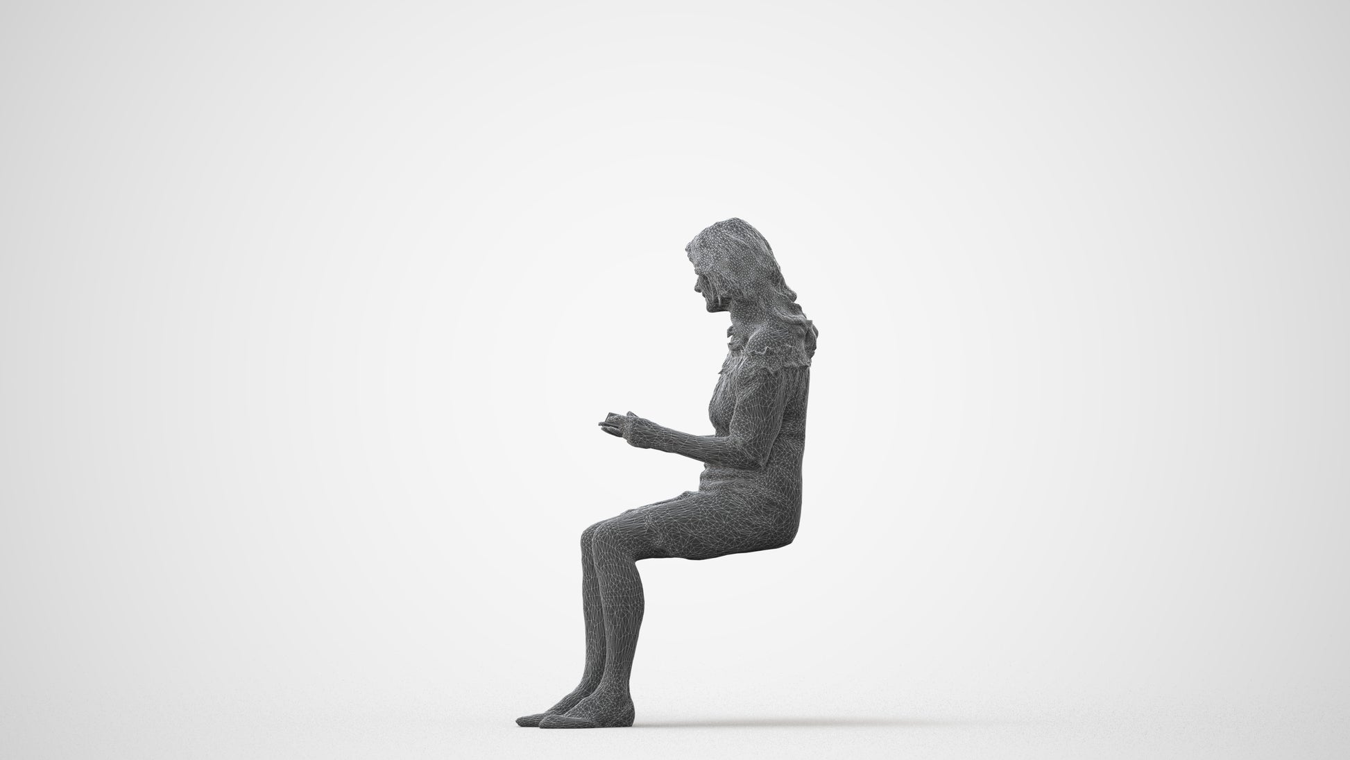photogrammetry 3D senior woman casual sitting, realistic human model archviz FBX, square thumbnail
