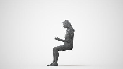 photogrammetry 3D senior woman casual sitting, realistic human model archviz FBX, square thumbnail