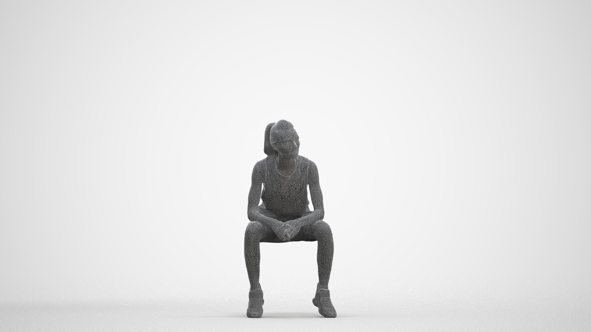 3D human model woman sport, photogrammetry scanned person for archviz, three-quarter front view render