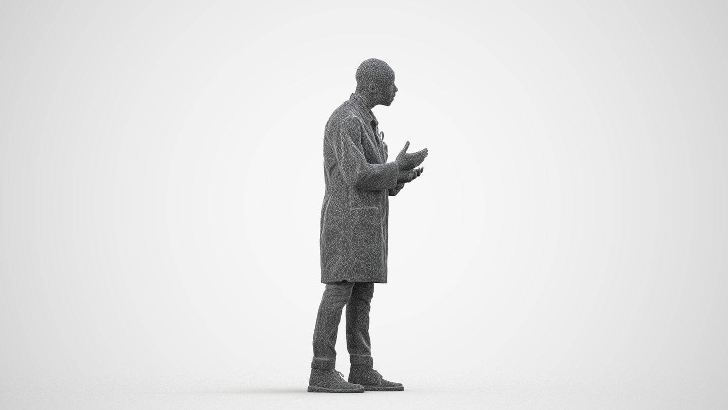 3D scanned man standing, photorealistic archviz people for Enscape and SketchUp, wireframe side view