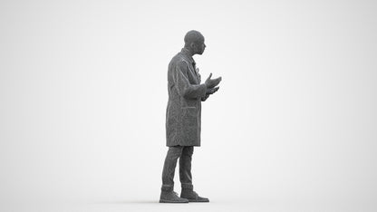 3D scanned man standing, photorealistic archviz people for Enscape and SketchUp, wireframe side view