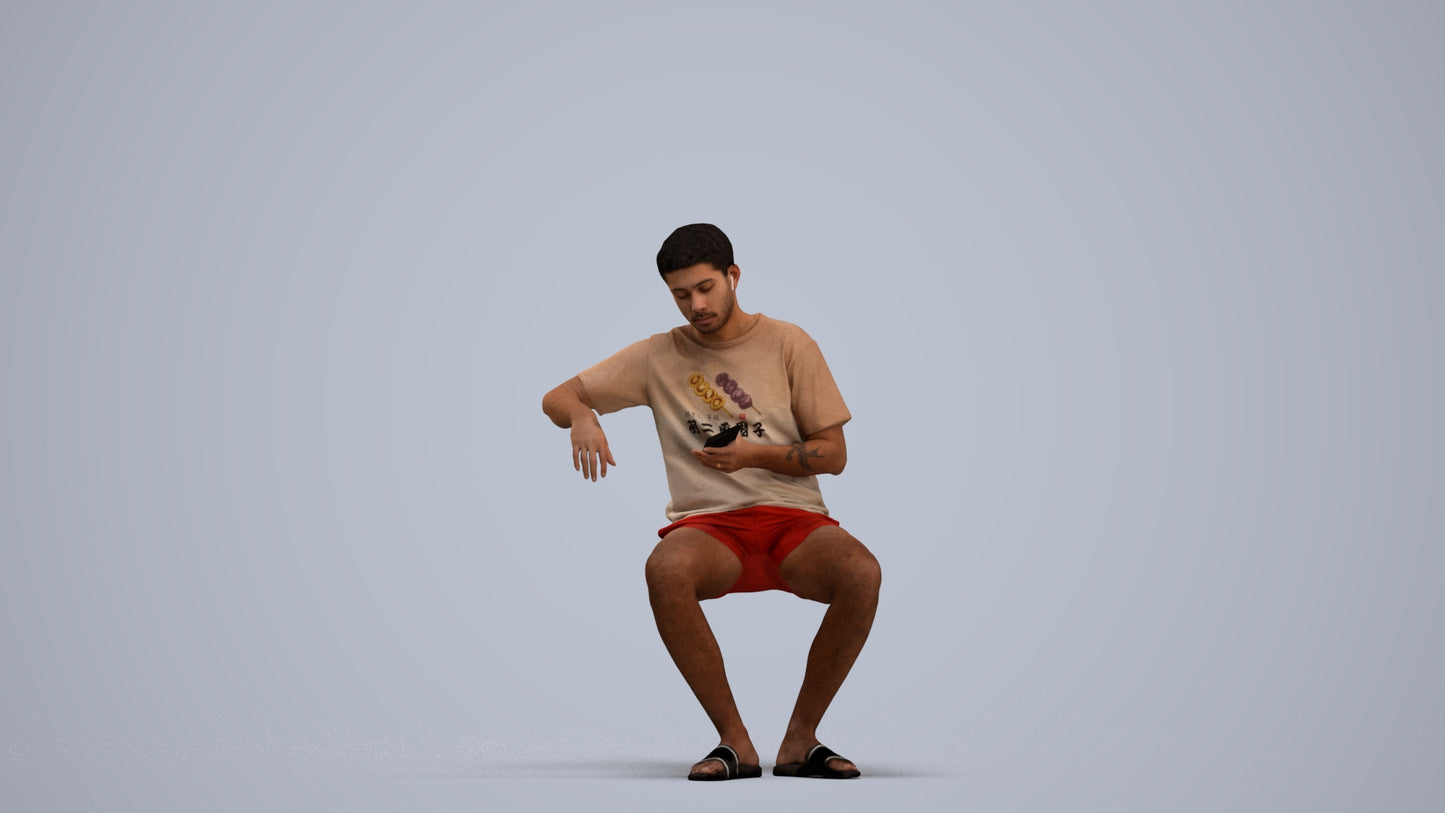 realistic 3D man casual sitting, scanned archviz people for Blender and 3ds Max, standing pose render
