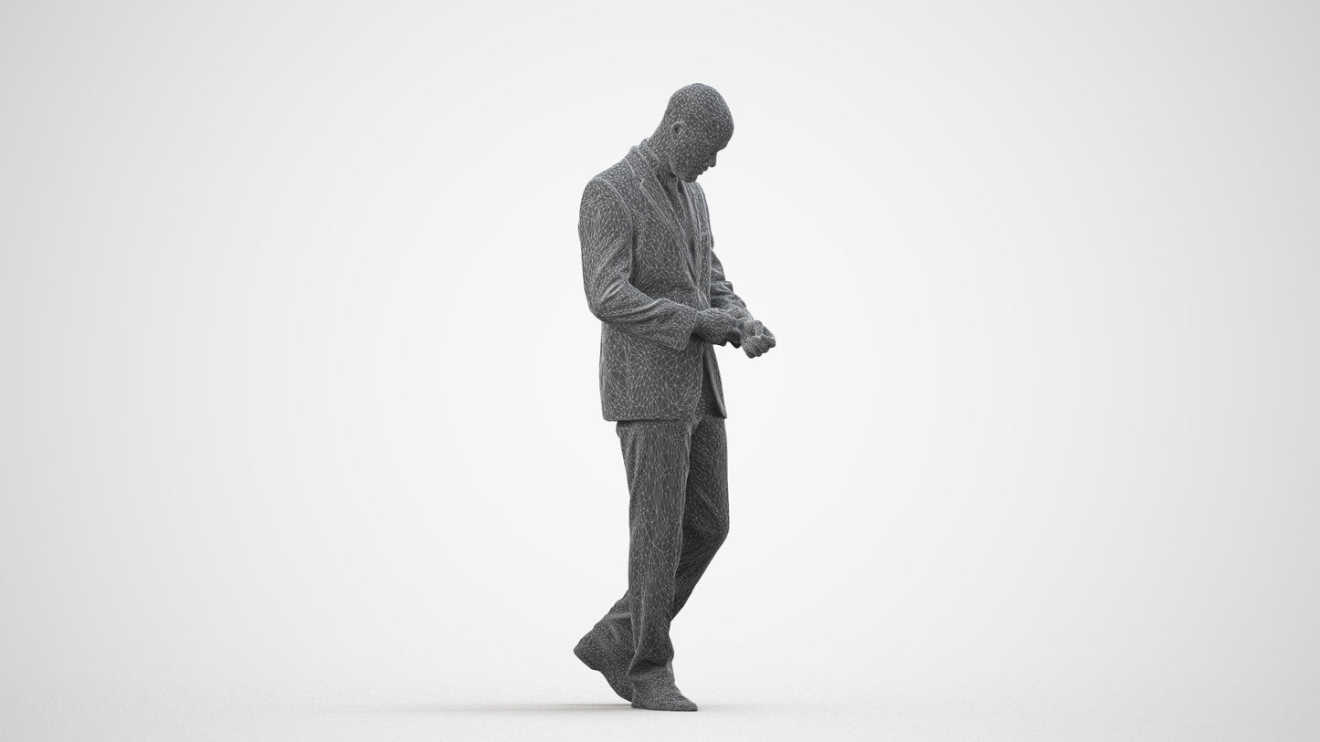 realistic 3D people man business, render-ready for V-Ray and Corona, FBX OBJ, wireframe side view
