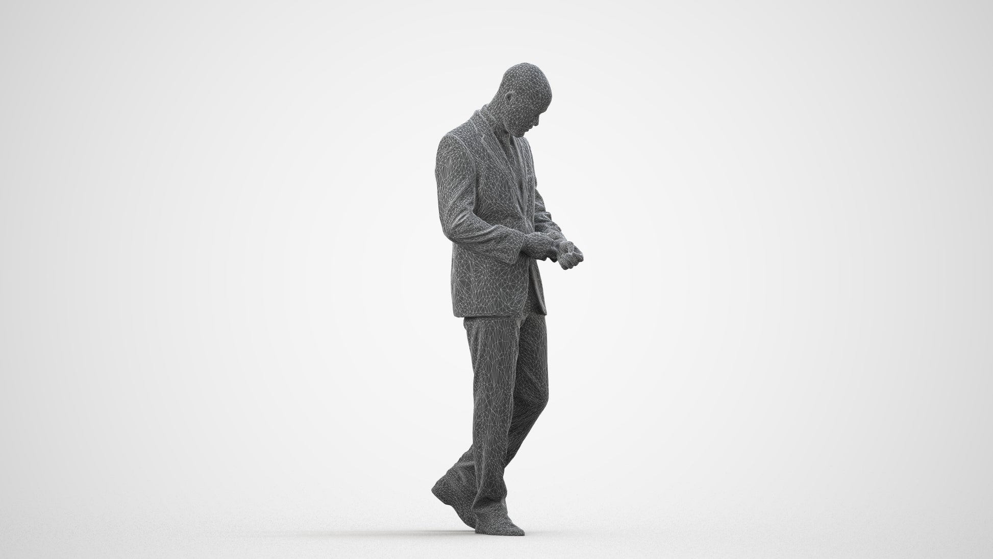 realistic 3D people man business, render-ready for V-Ray and Corona, FBX OBJ, wireframe side view