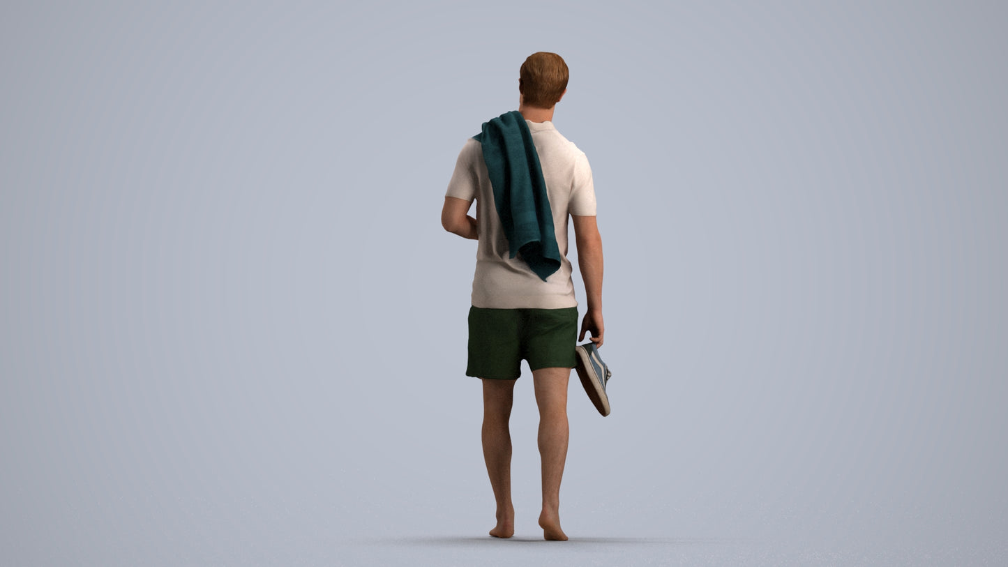 realistic 3D people man casual pool, render-ready for V-Ray and Corona, FBX OBJ, front view render