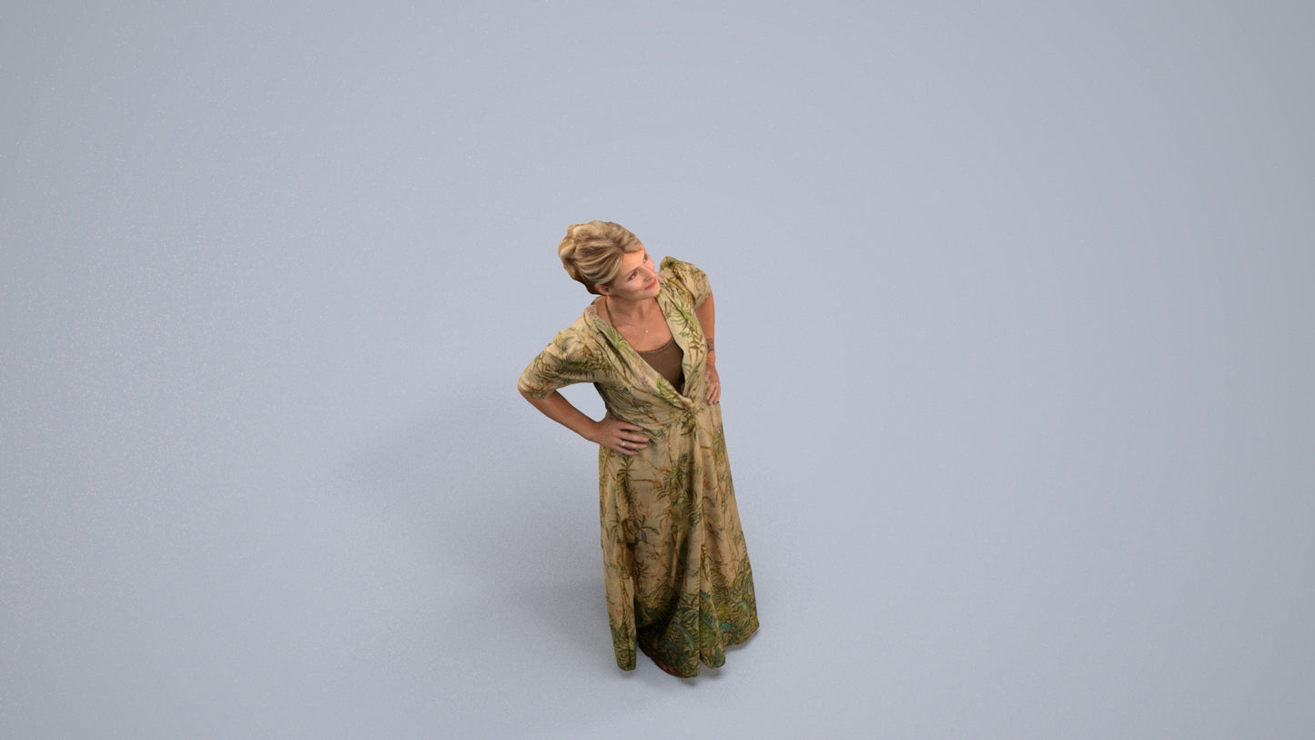 3D scanned woman standing casual, photorealistic archviz people for Enscape and SketchUp, back view render