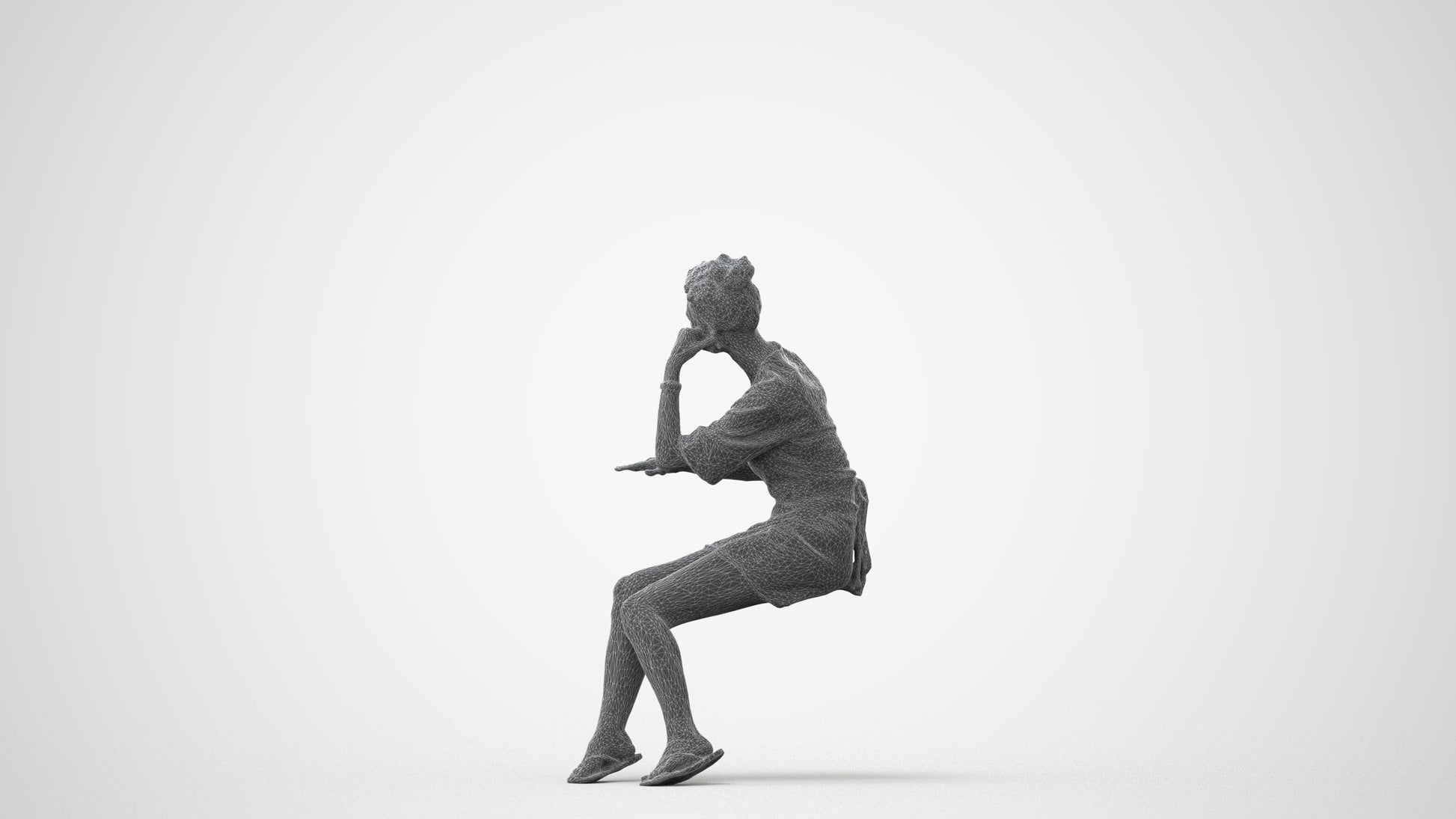 realistic 3D human woman casual sitting, archviz people FBX OBJ for Blender, square thumbnail