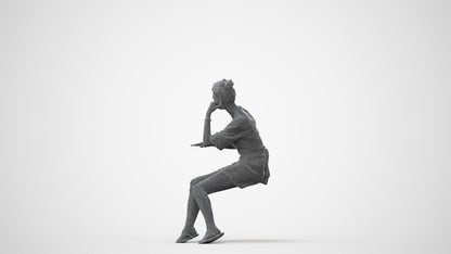 realistic 3D human woman casual sitting, archviz people FBX OBJ for Blender, square thumbnail
