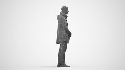 realistic 3D man casual standing, scanned archviz people for Blender and 3ds Max, wireframe side view
