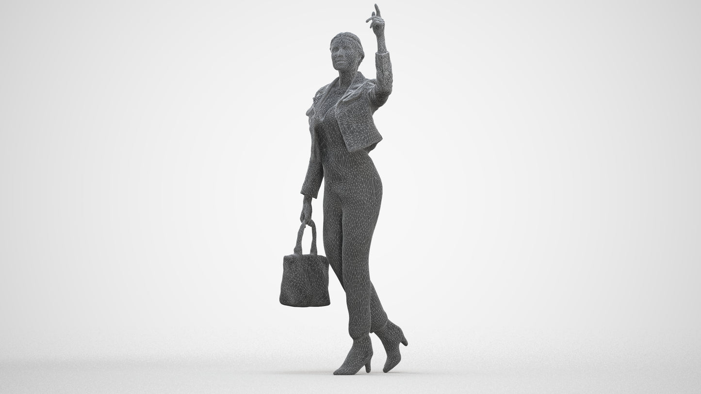 photogrammetry 3D woman business walking, realistic human model archviz FBX, three-quarter front view render