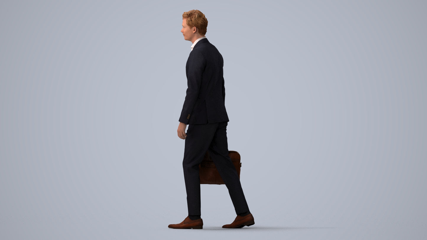 3D human model man business, photogrammetry scanned person for archviz, three-quarter view render