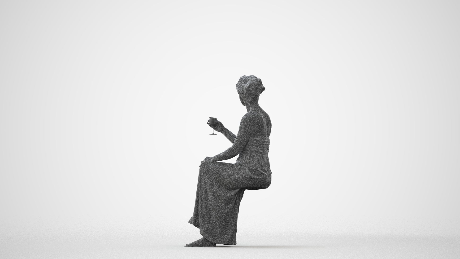 photogrammetry 3D woman casual sitting, realistic human model archviz FBX, square thumbnail