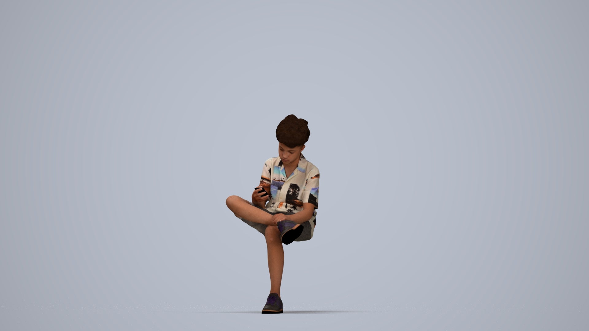realistic 3D human boy casual kids, archviz people FBX OBJ for Blender, top-down view render